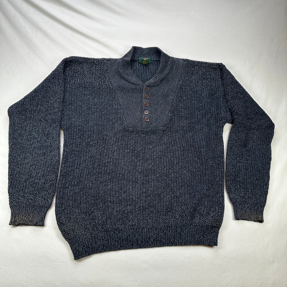 Club Room Mens 100% Cotton Shawl Collar Chunky Knit Sweater Small Dark Gray - Picture 1 of 16